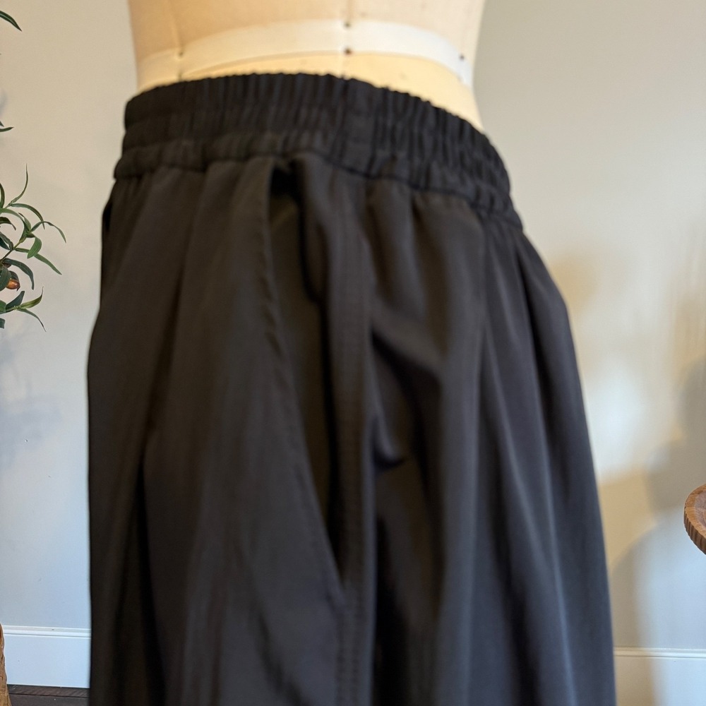 Zara Black Long Full Maxi Skirt Elastic Waist Pockets Taffeta Minimal S - Picture 3 of 12